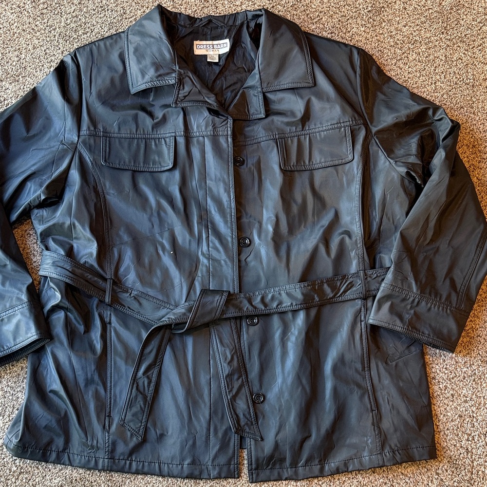 Dress Barn | Belted Weatherproof Belted Jacket in Semi-Glossy Black
